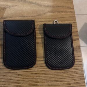 Black Carbon Fiber Pouch Set with Red Stitching